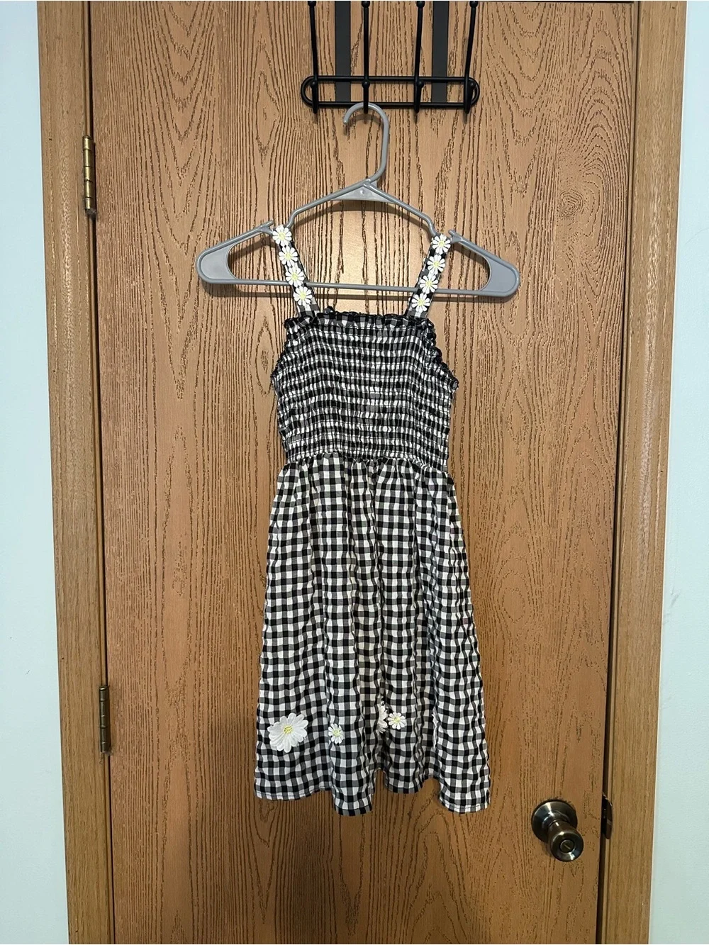 SPARKE IN PINK (6/7) Girls' Black and White Gingham Daisy Strap Dress